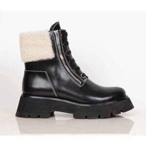 3.1 Phillip Lim Kate Lug Sole Double Zip Shearling Boots Leather 7 US 38 EU NWOB